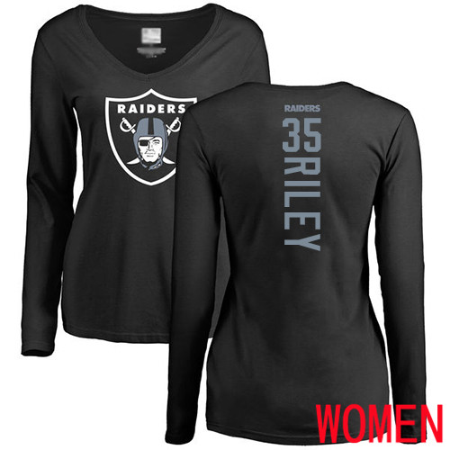 Oakland Raiders Black Women Curtis Riley Backer NFL Football #35 Long Sleeve T Shirt->nfl t-shirts->Sports Accessory